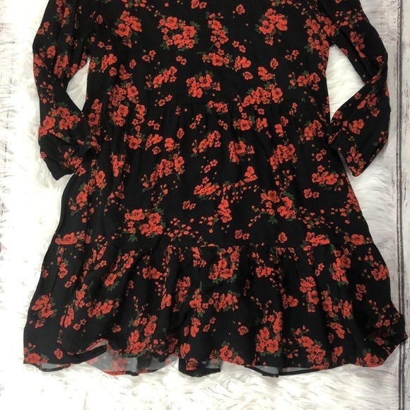 Zara Floral Red Poppy Ruffle Mini Chiffon Dress - Picture 4 of 14